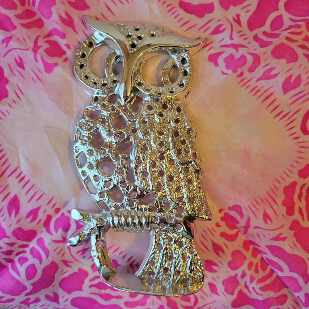Torino Owl Pierced Earring Holder ~ Silver-tone ~ Vintage? ~ Retro ~ 1970s Vibe